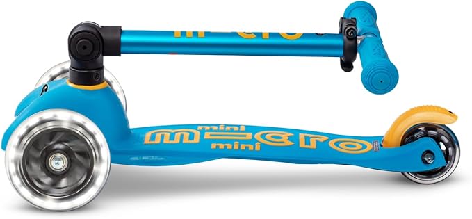 Micro Kickboard | Mini Foldable LED Kids Scooter for Ages 2-5 | Children up to 110 lbs | 3 Wheel Lean-to-Steer Design | Adjustable T Bar | Smooth Ride, Motion-Activated PU LED Wheels | Swiss Design