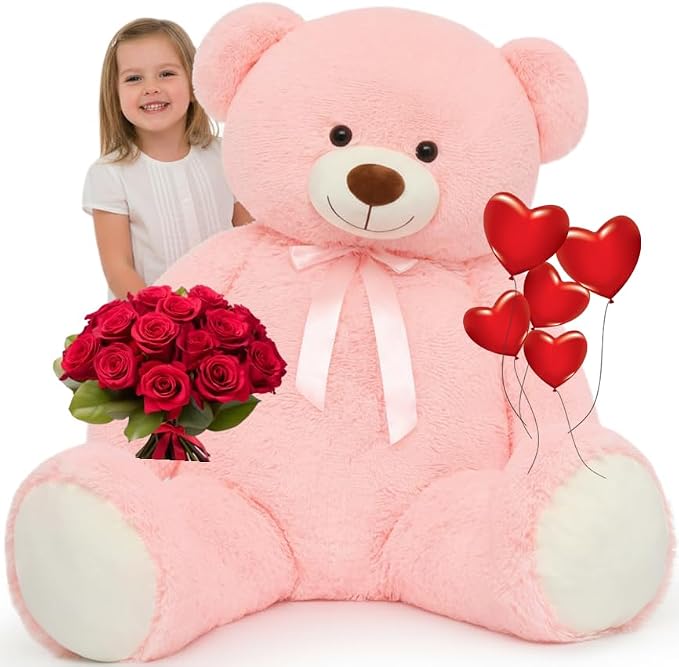 Tezituor Valentines Pink Big Teddy Bear, 5ft Giant Bears Stuffed Animal Plush,59” Soft Bear Plushies for Girls Girlfriend for Christmas, Birthday