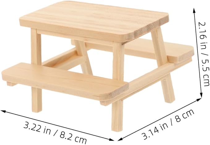 Abaodam 2Pcs Miniature Wooden Picnic Table Dollhouse Furniture Accessories Unfinished Wood Bench Table for Creative Photography Dollhouse Decoration Scene Setup