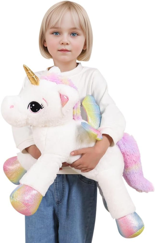 FFxiong 24 Inch Big Unicorn Stuffed Animal Plush Toy Pillow, Cute Soft Giant Unicorn with Rainbow Wings Large Doll, Gift for Children Girls Boys Kids Valentine Birthday Christmas