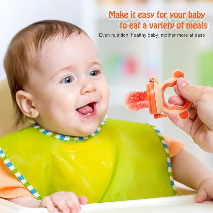 Baby Solids/Frozen Fruit Feeder Pacifier, Infant Teether Toy 4M+, BPA-Free Silicone Pouch & Nipple, Safely Introduce Solids, Teething Relief, 2-Pack