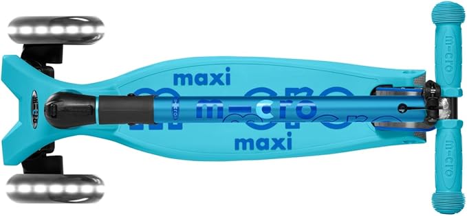 Micro Kickboard | Maxi Foldable LED Kids Scooter for Ages 5-12 | Children up to 110 lbs | 3 Wheel Lean-to-Steer Design | Adjustable T Bar | Smooth Ride, Motion Activated PU LED Wheels | Swiss Design