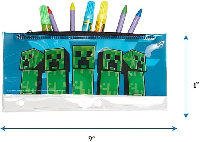 Innovative Designs Mine Craft Kids Coloring Art and Sticker Set,30 Pcs.School and Craft Supplies with Pencil Case,Blue
