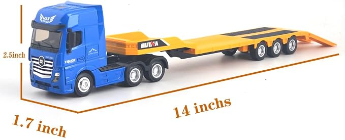 Ailejia Flatbed Truck Trailer Vehicles Toys Big Heavy Duty Tractor Flat Trailer Low Boy Transport Semi Trailer Tractor Truck Metal Construction Vehicle Models Toys for Kids (Flattrailer)