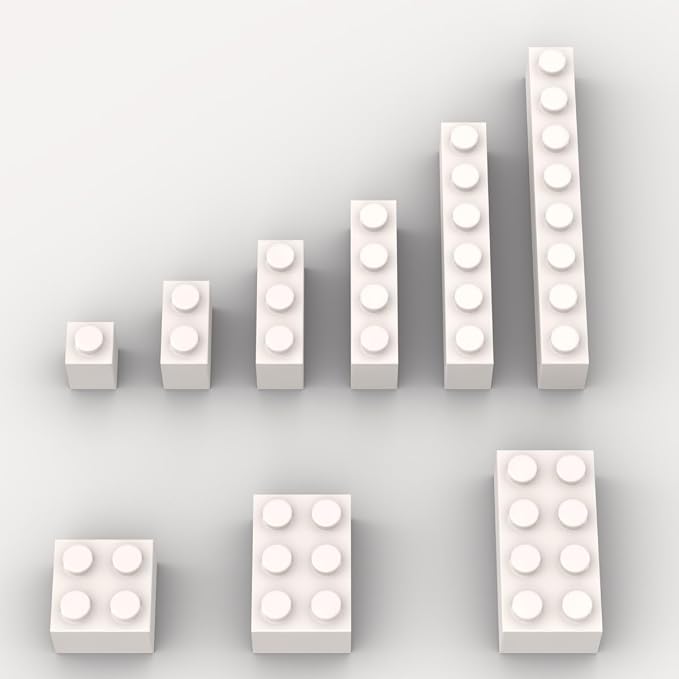 100 Piece White Bulk Assortment, 9 Size White Classic Building Blocks, Compatible with Lego, A0001
