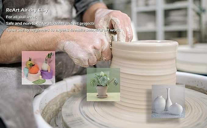 ReArt Natural Air-Dry Clay 5lbs for Sculpting, Wheel Throwing, Hand Building, All-Purpose Modeling Clay, White