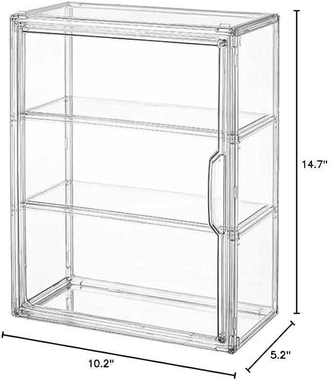 BOHOIDEE 3 Tiers Clear Display Case for Figures, Acrylic Storage Organizers Box with Magnetic Door, Wall-Mounted Dustproof Showcase for Collectibles Action Figure(2PACK Wall-Mounted Medium)