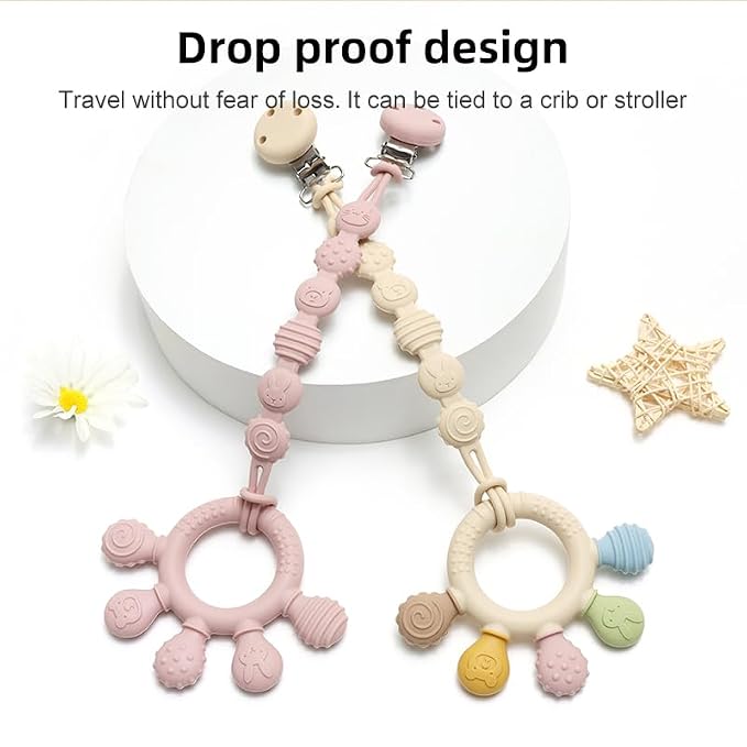 HippoBaby Silicone Teether for Babies 2-Pack – Soft & Easy Grip Teething Toys for Infants & Toddlers – 100% Food Grade Silicone, CPC Certified, BPA-Free Gum Soothers (Palm Teether/Colorful & Blue)