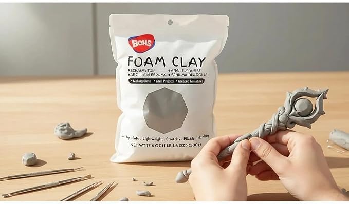 BOHS Gray Modeling Foam Clay - 1.1 Lbs, Squishy,Soft, Air Dry -for Flower Mirror,Cosplay,Fake Bake, Slime Supplies-500g