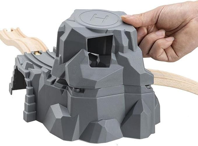 Simhoa Railroads Train Toys Simulation Train Track Play Tunnel Set Offers Detailed Construction Ascending Descending Track Locomotive Vehicles Wooden, Tunnel and Track, 20x15x14cm