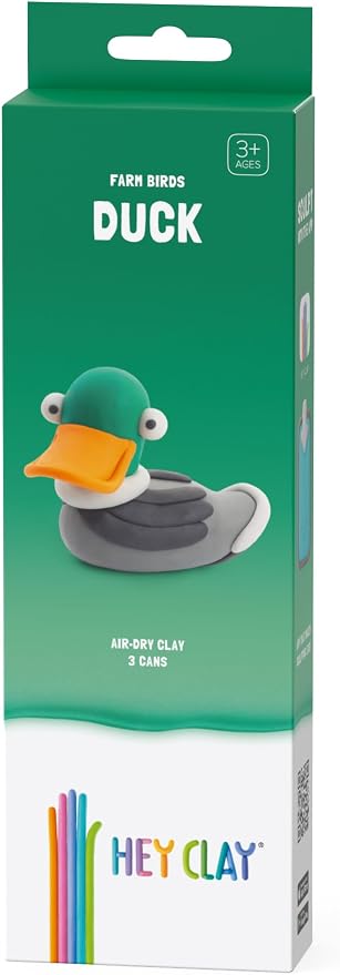 HEY CLAY Modelling Air-Dry Clay with Fun Interactive App - Non-Toxic, Non-Stick Modeling Clay Crafts Set for Kids Ages 3 to 8-3 cans (Farm Birds: Duck)