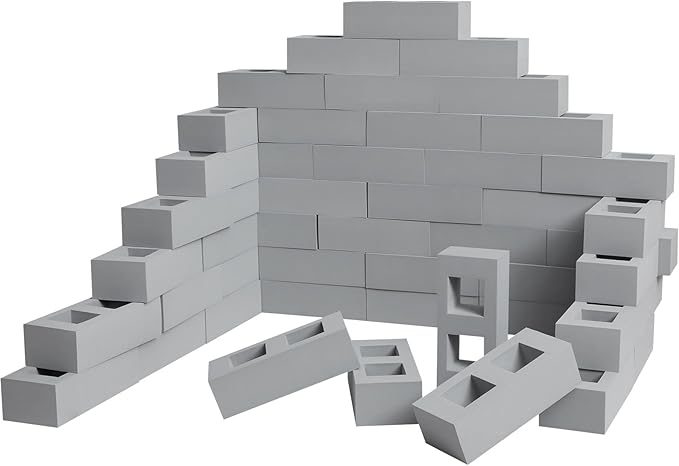 Deekin Foam Brick Building Blocks for Kids Thick Blocks Foam Large Fake Brick Construction Toy for Stacking Construction Gifts, 8 x 4 x 2.4 in(20 Pcs,Square Holes)