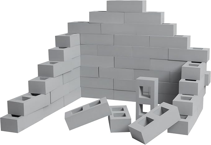 Deekin Foam Brick Building Blocks for Kids Thick Blocks Foam Large Fake Brick Construction Toy for Stacking Construction Gifts, 8 x 4 x 2.4 in(30 Pcs,Square Holes)