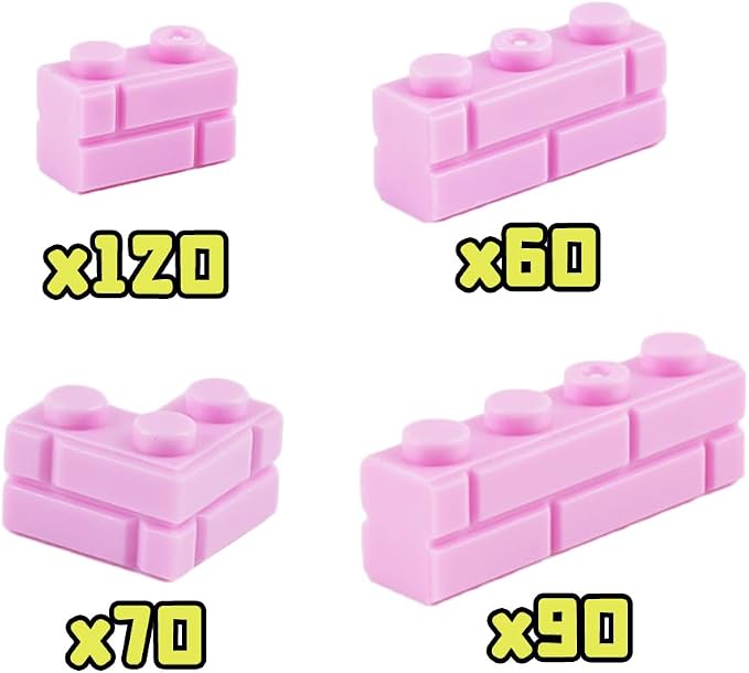 Masonry Bricks Wall Building Accessories: 340PCS Classic Masonry Profile Block Parts and Pieces Creative Construction Bulk,MOC Friends House Castle Pieces (Pink)