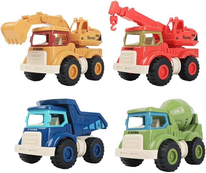 Construction Toys for Boys & Girls Ages 3–5 – Excavator, Dump Truck, Crane & Cement Mixer, Construction Vehicle Toy Set for Toddlers & Kids, Durable Play Vehicles for Pretend Play