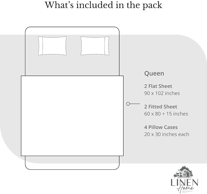 Linen Home 2-Pack Queen Sheet Set, 100% Cotton Percale Bedding, 8-Piece Value Bundle, Deep Pocket Cooling Bed Sheets for Hot Sleepers, Breathable & Crisp Hotel Quality, Long-Staple Cotton Earthy Brown