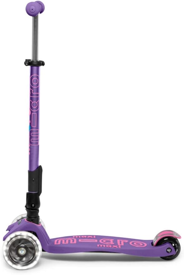 Micro Kickboard | Maxi Foldable LED Kids Scooter for Ages 5-12 | Children up to 110 lbs | 3 Wheel Lean-to-Steer Design | Adjustable T Bar | Smooth Ride, Motion Activated PU LED Wheels | Swiss Design