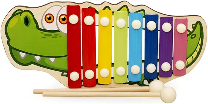 Xylophone for Toddlers, Animal Shape Wooden Baby Xylophone with 8 Scales and 2 Mallets,Colorful Kids Musical Instrument Educational Montessori Toys (Crocodile)