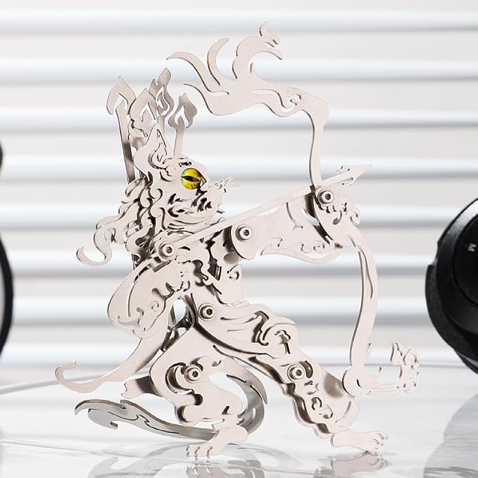 3D Metal Puzzles Toys The Meow Meow Family King and Princess Cat DIY Handmade Assembled Model Kits Ornaments Christmas New Year and Birthday Gifts for Adult (King Cat Silver)