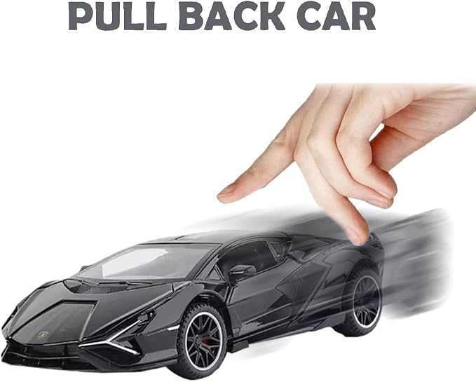 Lambo Toy Car Sian FKP3 Die-Cast Car Model with Lights and Sound Pull Back Toy Car for Boys Age 3 4 5 6 + Year Old (Black)