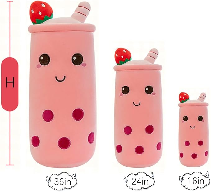 Rexinc Cute Plushies Plush Plushie Long Plush Pillow Bubble Tea Stuffed Animal Valentines Gift for Kids Adults Girlfriend (Long Pink Plush,24 Inch)