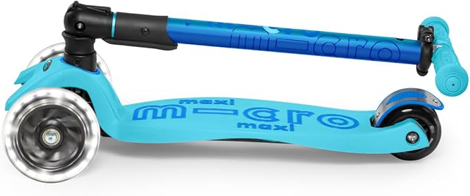 Micro Kickboard | Maxi Foldable LED Kids Scooter for Ages 5-12 | Children up to 110 lbs | 3 Wheel Lean-to-Steer Design | Adjustable T Bar | Smooth Ride, Motion Activated PU LED Wheels | Swiss Design