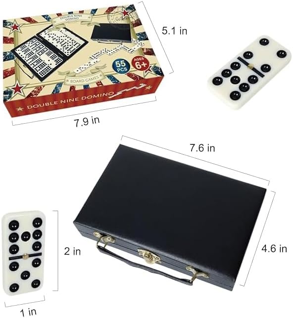 GOTHINK Portable Professional Double 9 Dominos Set for Adults with Storage Box - 55 Tiles Dominoes Set for Holiday Travel Game - Classic Tabletop Board Games Ideal for Toy Gifts Family Birthday Party