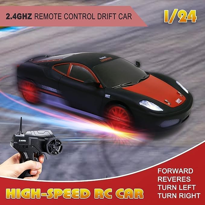Remote Control Car RC Drift Car 2.4GHz 1:24 Scale 4WD High Speed RC Cars Vehicle with LED Lights Drifting Tires Racing Sport Toy Cars for Adults Boys Girls Kids Gift