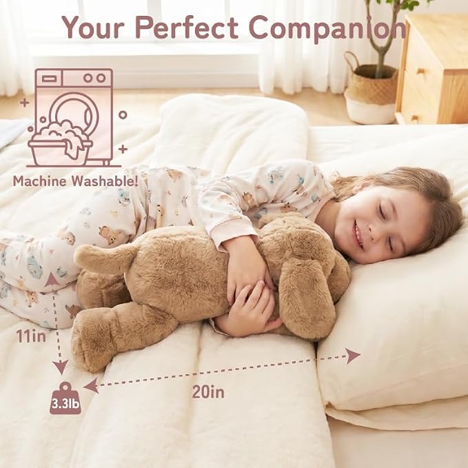 Niuniu Daddy Weighted Dog Stuffed Animals for Anxiety, 3.3lb Weighted Plush Dog Toy Pillowfort for Adults Kids Girls Boys, Large Stuffed Puppy Plush Pillow as Gift for Valentine Include Bag Sticker