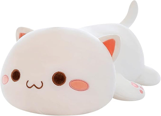 FUYU Cat Stuffed Animals, Soft Cat Plush Pillow Kawaii Kitten Stuffed Animal Toy Gifts for Kids Boys Girls Room Decor (White Round Eyes,19in/50cm)