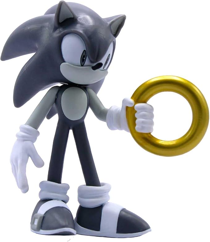 Just Toys LLC Sonic The Hedgehog Buildable Figure, Black & White Limited Edition – 4″ Collectible Toy with Moveable Arms & Accessories (Gold Ring & Chaos Emerald)