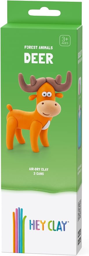 HEY CLAY Forest Animals - Claymate Deer - Air Dry Clay Kit 3 cans and Sculpting Tools with Fun Interactive Instructions App