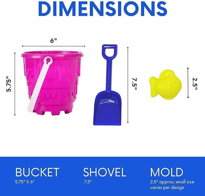 4E's Novelty 12 Sets Beach Toys - Includes 12 Sand Buckets, 12 Shovels, 24 Sand Molds for Kids - Small 5.75" Beach Buckets Bulk, Summer Party Favors, Easter Basket Stuffers, Student Gifts