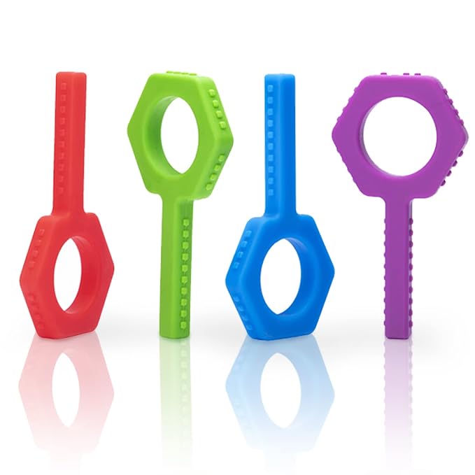 Sensory Chew Toys(Keys Shape) - 4Packs Chewy Tubes for Kids Sensory Needs, Teething Sticks Toys for Autism, ADHD, SPD, Silicone Made Multicolor Chewlery Tubes for Kids