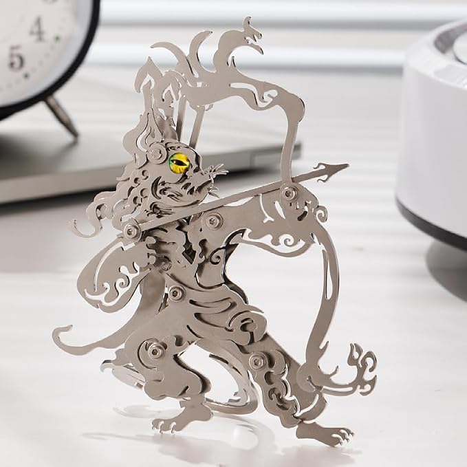 3D Metal Puzzles Toys The Meow Meow Family King and Princess Cat DIY Handmade Assembled Model Kits Ornaments Christmas New Year and Birthday Gifts for Adult (King Cat Silver)