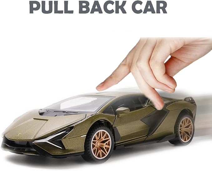 Lambo Toy Car Sian FKP3 Die-Cast Car Model with Lights and Sound Pull Back Toy Car for Boys Age 3 4 5 6 + Year Old (Green)