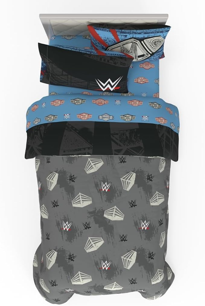 WWE Wrestlemania Bedding Set, Super Soft Microfiber Comforter & Sheet Set, 4-Piece Twin, (Officially Licensed Product) by Franco