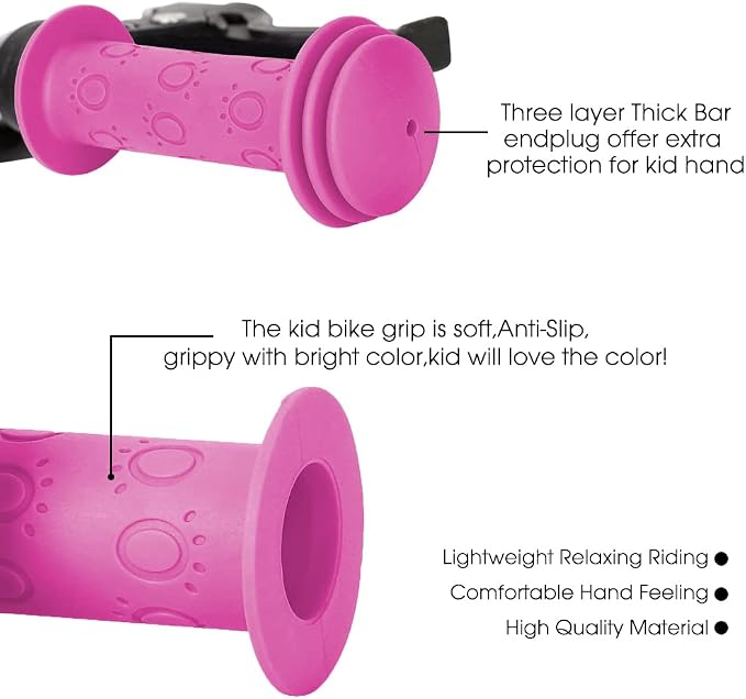 Kids Bike Grips - 105mm Bicycle Handlebar Grips With Mushroom Pattern for Bikes, Balance Bikes, and Kick Scooters