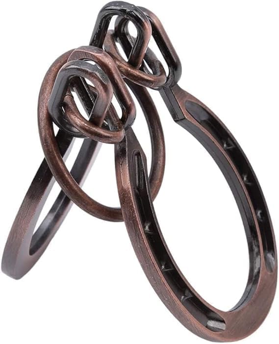 2Pcs Red Copper Lock Puzzle Metal Ring Solution Intellectual Deduction Unlock Puzzle Brain Tease Unlock Horseshoe Buckle Gift, Assembly and Disentanglement Puzzles,Horse Shoe Puzzles,Brain Teasers