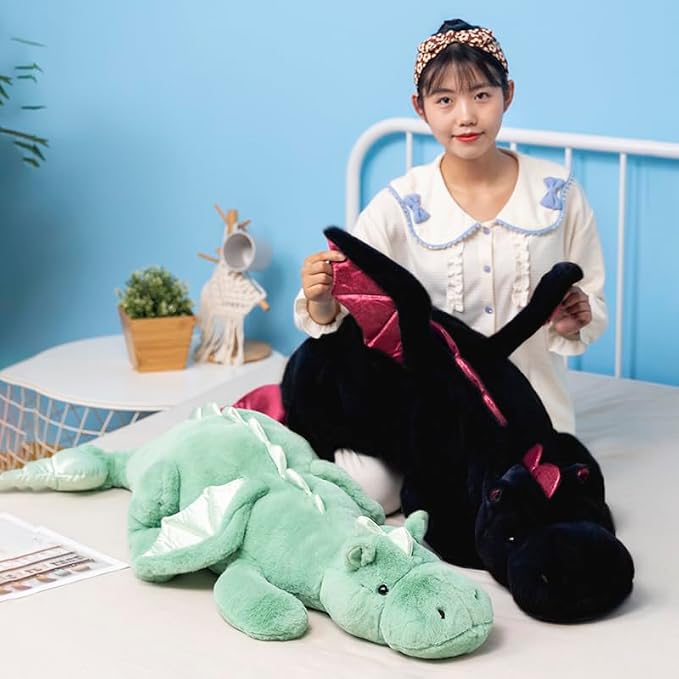 Little Weighted Dragon Stuffed Animal 27.6" 2Lbs, Small Black Weighted Plush Dragon Toy for Kids and Adults(2025 Weighted Version)