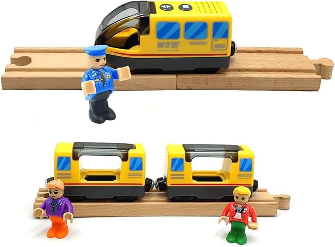 Battery Operated Locomotive Train Set for Wooden Train Tracks Magnetic Connection, Powerful Engine Bullet Train Set Compatible with Thomas, Brio, Melissa and Doug, Electric Train Toys for Toddlers