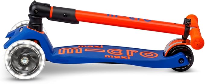 Micro Kickboard | Maxi Foldable LED Kids Scooter for Ages 5-12 | Children up to 110 lbs | 3 Wheel Lean-to-Steer Design | Adjustable T Bar | Smooth Ride, Motion Activated PU LED Wheels | Swiss Design