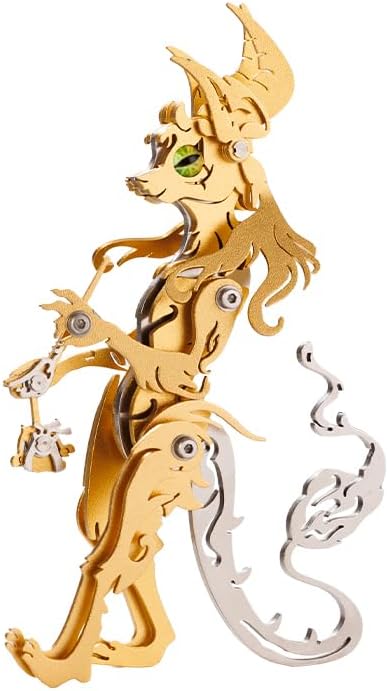 3D Metal Puzzles Toys The Meow Meow Family King and Princess Cat DIY Handmade Assembled Model Kits Ornaments Christmas New Year and Birthday Gifts for Adult (Pipe Elder Cat Golden)