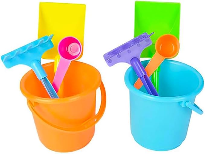 6-Pack Mini Beach Bucket Pail Playsets, Play Set Includes 1 Sand Bucket, 1 Shovel, 1 Rake, and 1 Scoop, Birthday Treats for Boys and Girls, Party Favors for Kids and Toddlers, 3" Inch