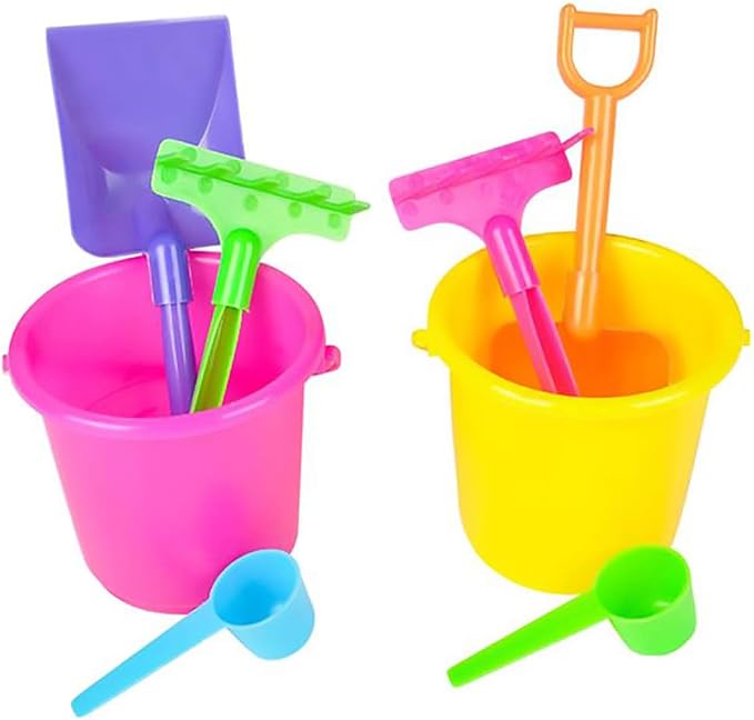 The Dreidel Company 144-Pack Mini Beach Playsets, Play Set Includes 1 Sand Bucket, 1 Shovel, 1 Rake, and 1 Scoop, Birthday Treats for Boys and Girls, Party Favors for Kids and Toddlers (144-Pack)