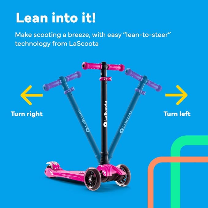 Lascoota 2-in-1 Kids Scooter with Seat - Adjustable Handlebar & 4 Heights Mini Scooter for Kids - LED Light-Up Wheels & Lean-to-Steer - Pink, 21.7 in L x 4.7 in W x 34 in H