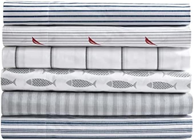 Nautica- Full Size Sheet Set, Crisp & Tailored Cooling Sheets with a Smooth Cotton Percale Lightweight Feel - Bed Sheets with Matching Pillowcases & Fitted Sheet (Audley Stripe Red)