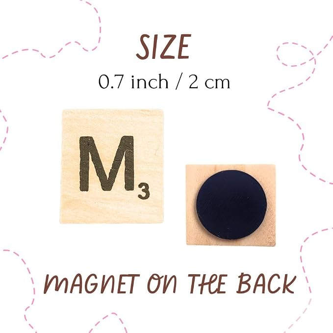YJ PREMIUMS 52 PC Wood Magnetic Letter Tiles Magnets | Big Large Square Wooden Alphabet Letters Tile Magnet Pieces for Fridge Refrigerator wall | Fun novalty Decorative Game Board for Adults