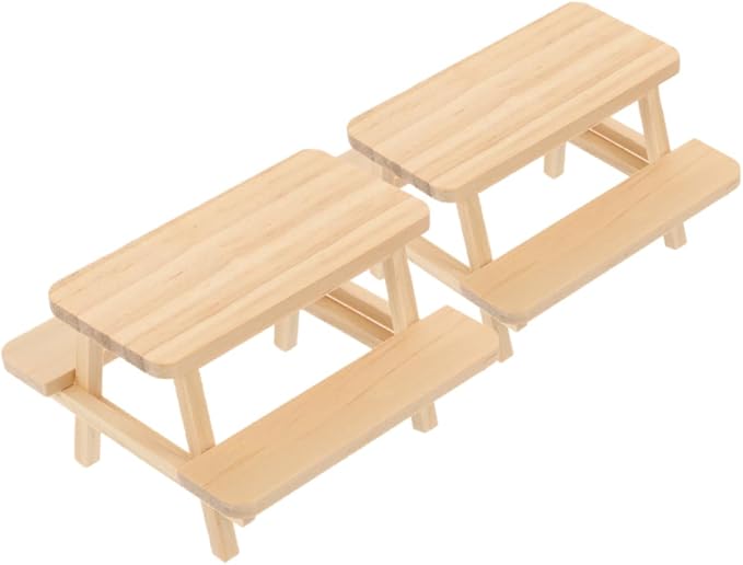 Abaodam 2Pcs Miniature Wooden Picnic Table Dollhouse Furniture Accessories Unfinished Wood Bench Table for Creative Photography Dollhouse Decoration Scene Setup