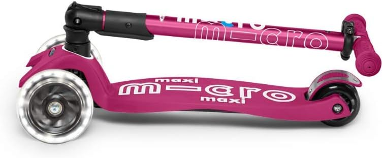Micro Kickboard | Maxi Foldable LED Kids Scooter for Ages 5-12 | Children up to 110 lbs | 3 Wheel Lean-to-Steer Design | Adjustable T Bar | Smooth Ride, Motion Activated PU LED Wheels | Swiss Design